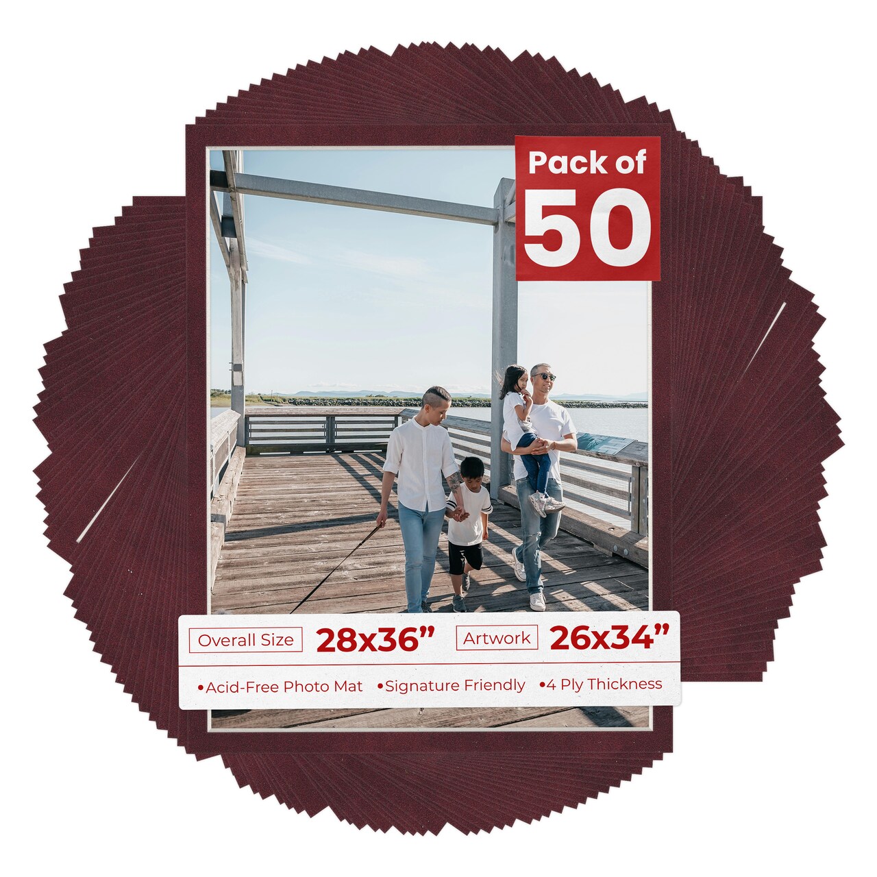 Dark Red Suede Mat Board for 28x36 Frames - Fits 26x34 Photos